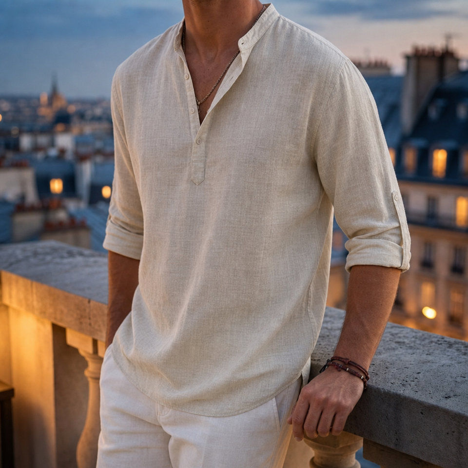 Avila Linen Blend Casual Shirt in Beige