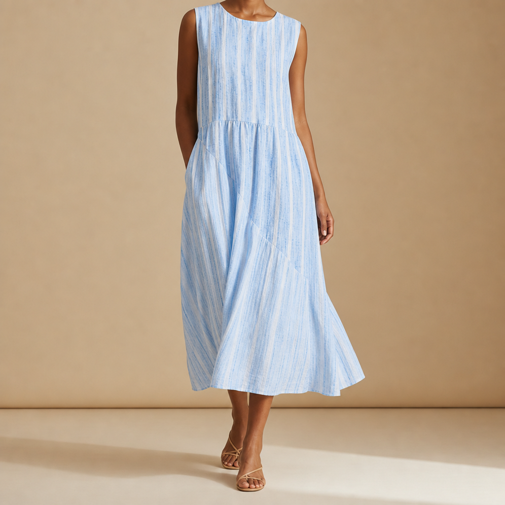 Caceres Plaid Tiered Midi Dress in Aquamarine