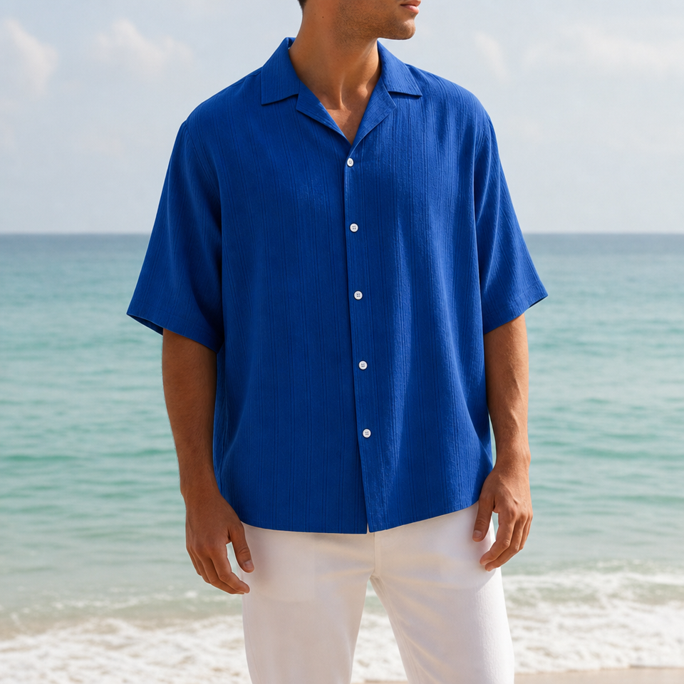 Ierapetra Textured Button-Up Shirt in Royal Blue