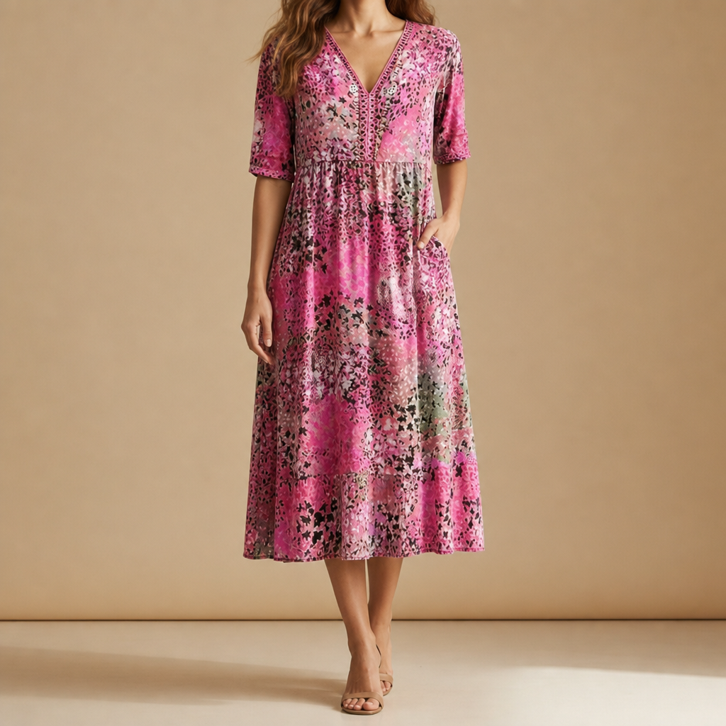 Roquebrune Floral Print Midi Dress in Blush Pink