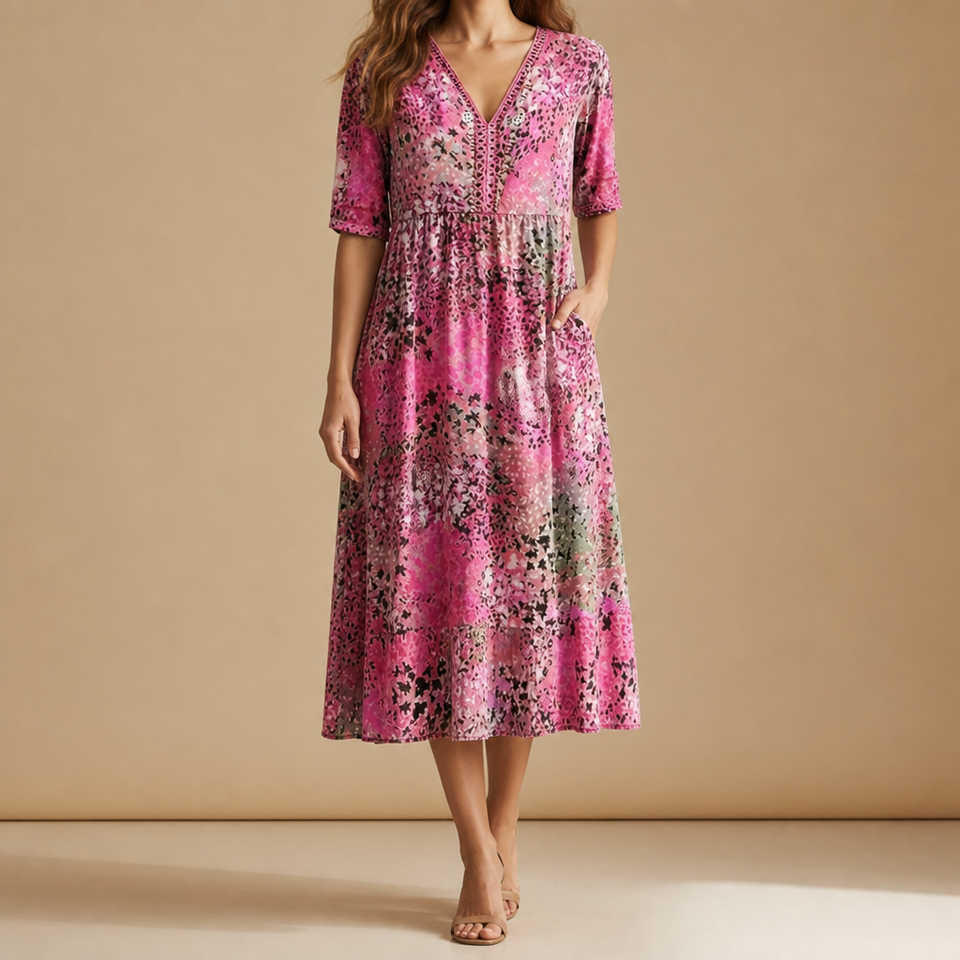 Roquebrune Floral Print Midi Dress in Blush Pink