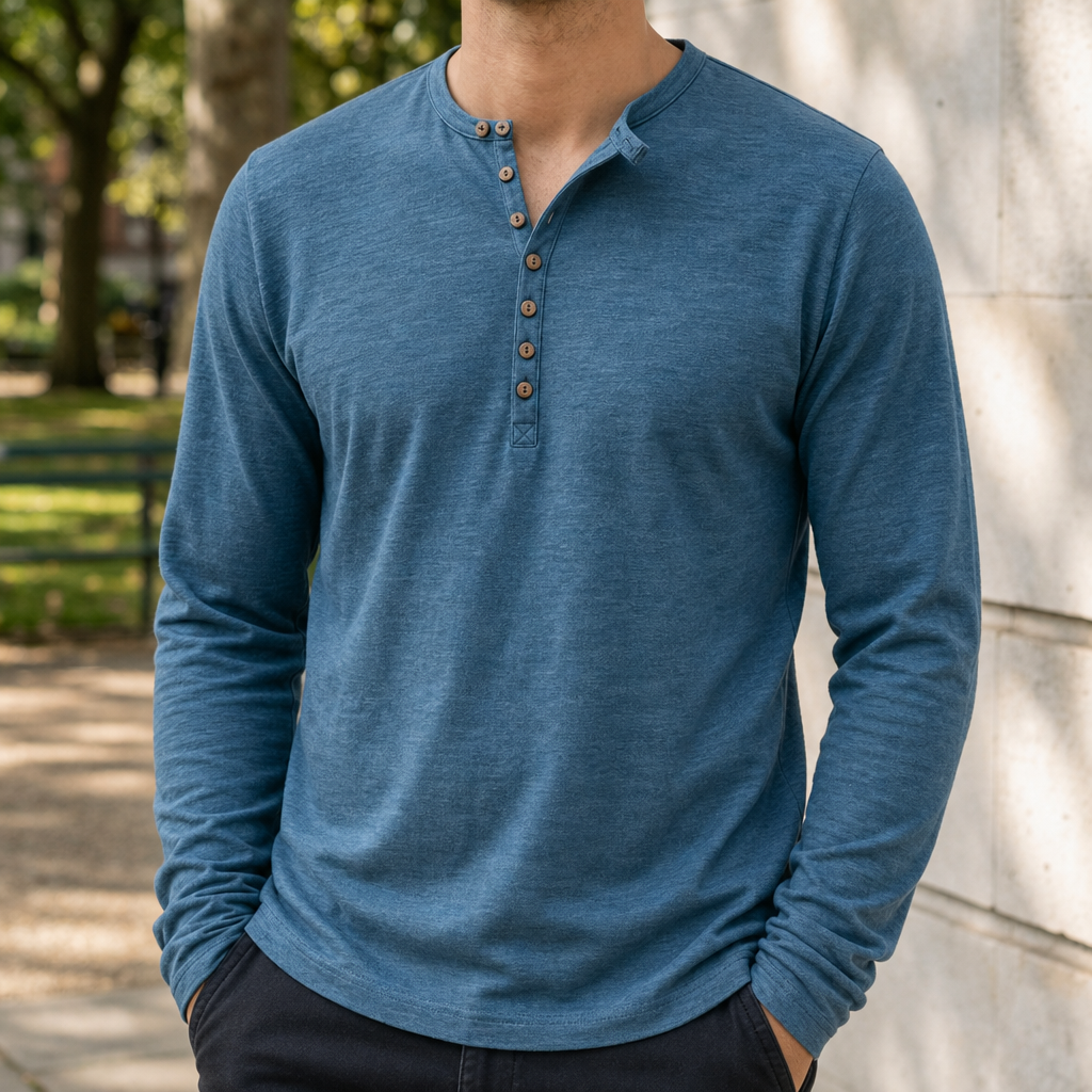 Cortona Long Sleeve Henley Shirt in Denim Blue
