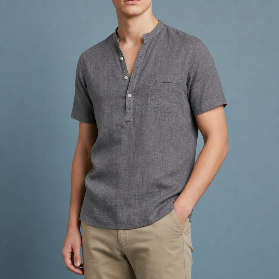 Anzio Linen Henley Shirt in Gray