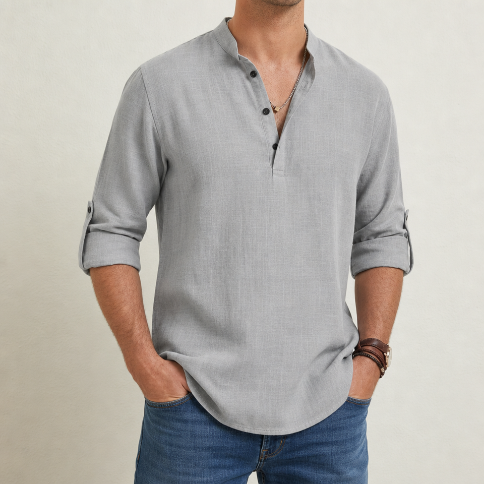 Apt Relaxed Linen Henley Shirt in Gray