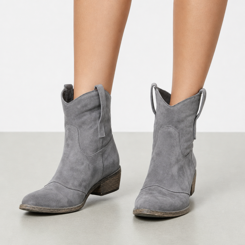 Lucca Vintage Western Ankle Boots in Gray