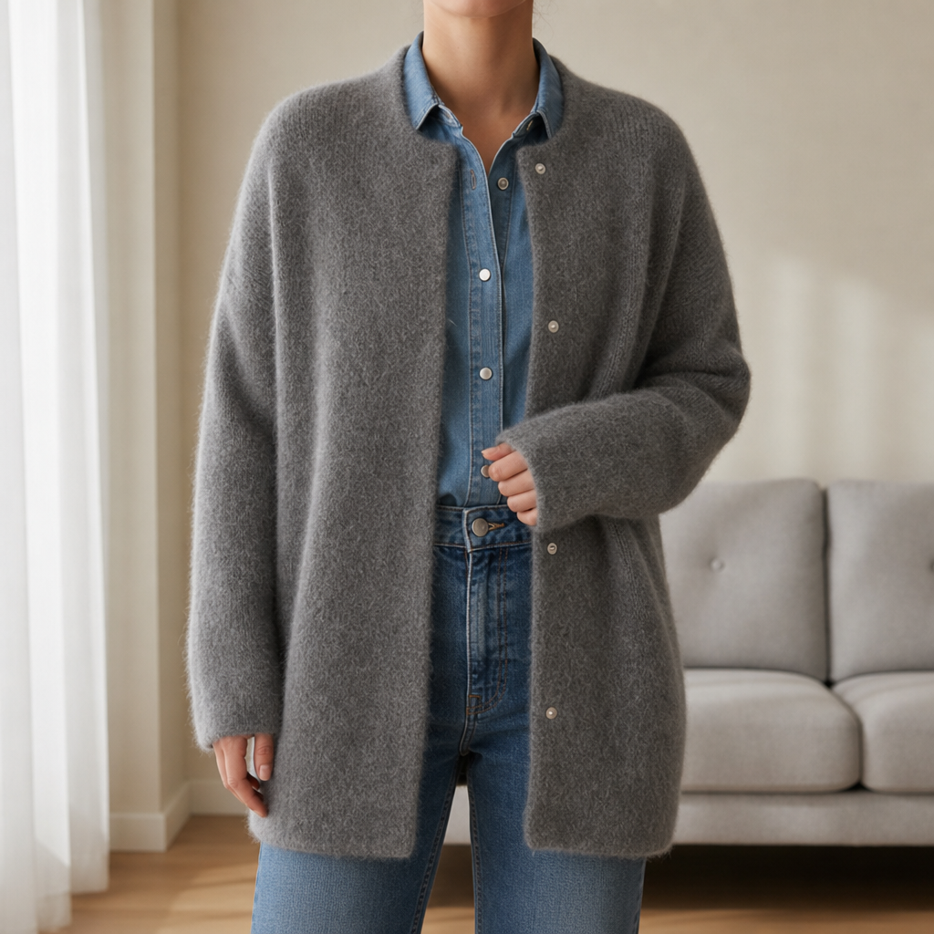 Paros Oversized Fluffy Cardigan in Gray