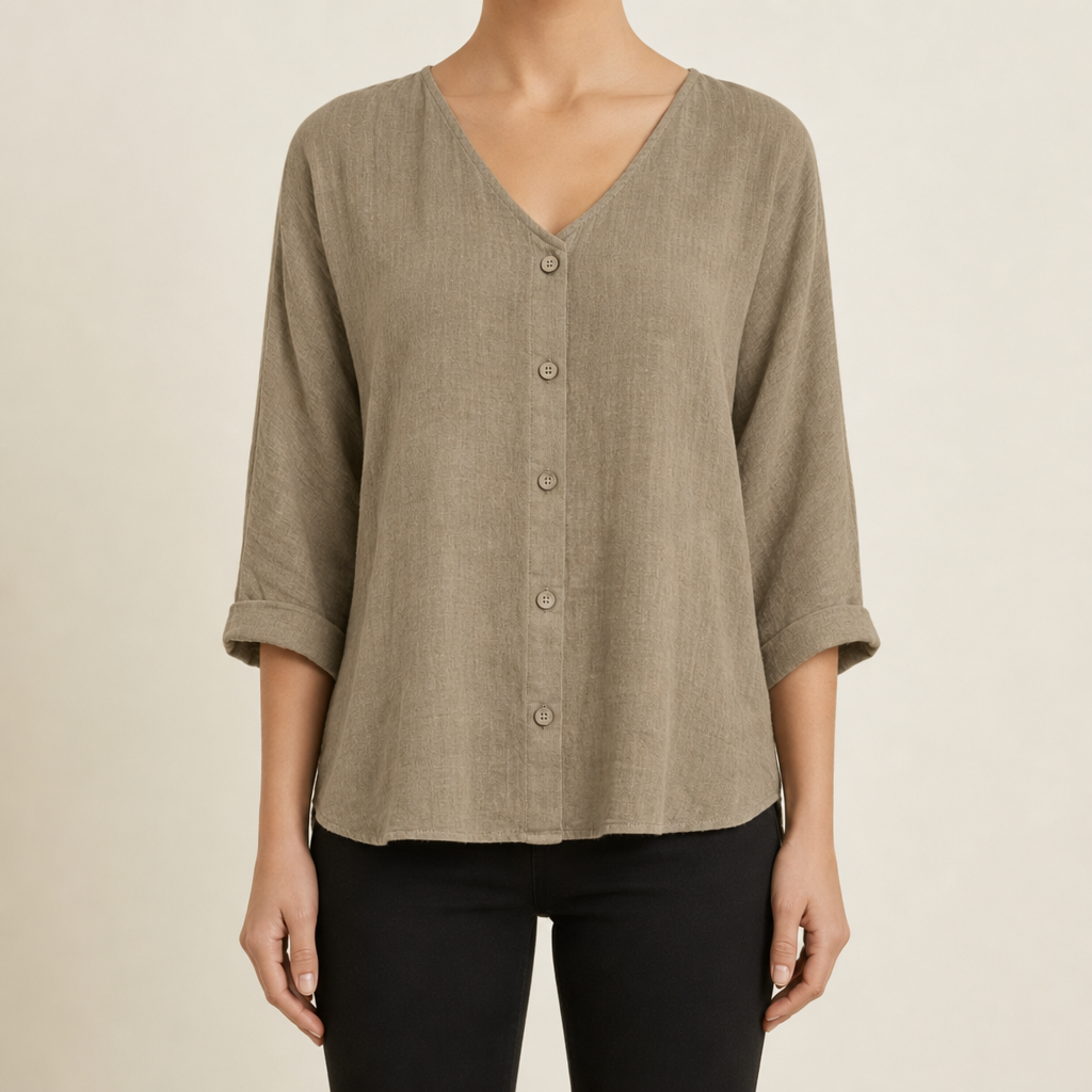 Rab Linen Button-Up Blouse in Khaki
