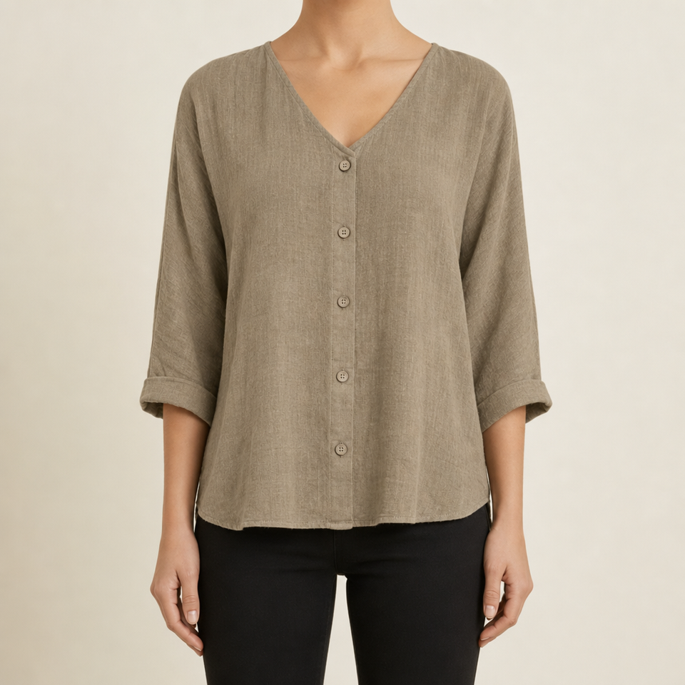 Rab Linen Button-Up Blouse in Khaki