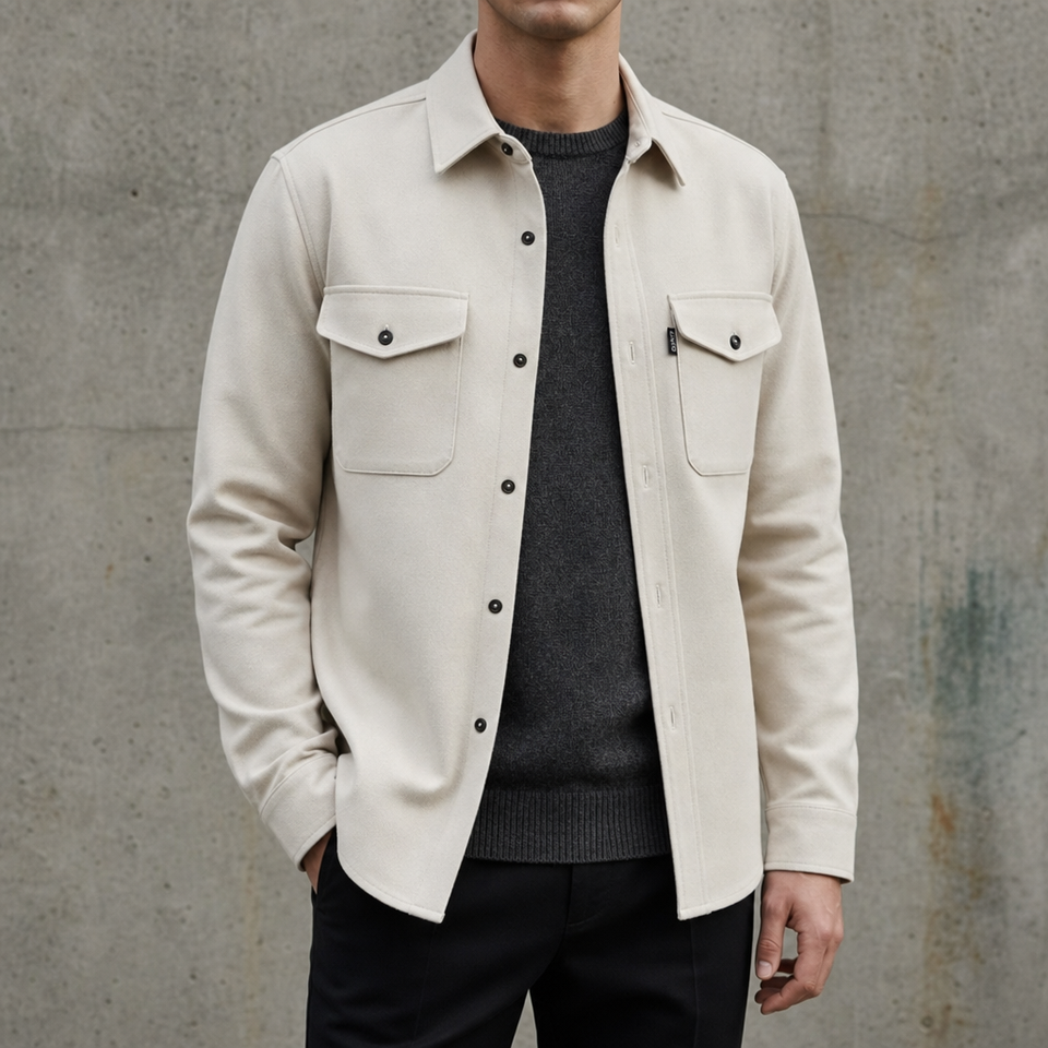Malaga Slim Fit Shirt Jacket in Light Beige