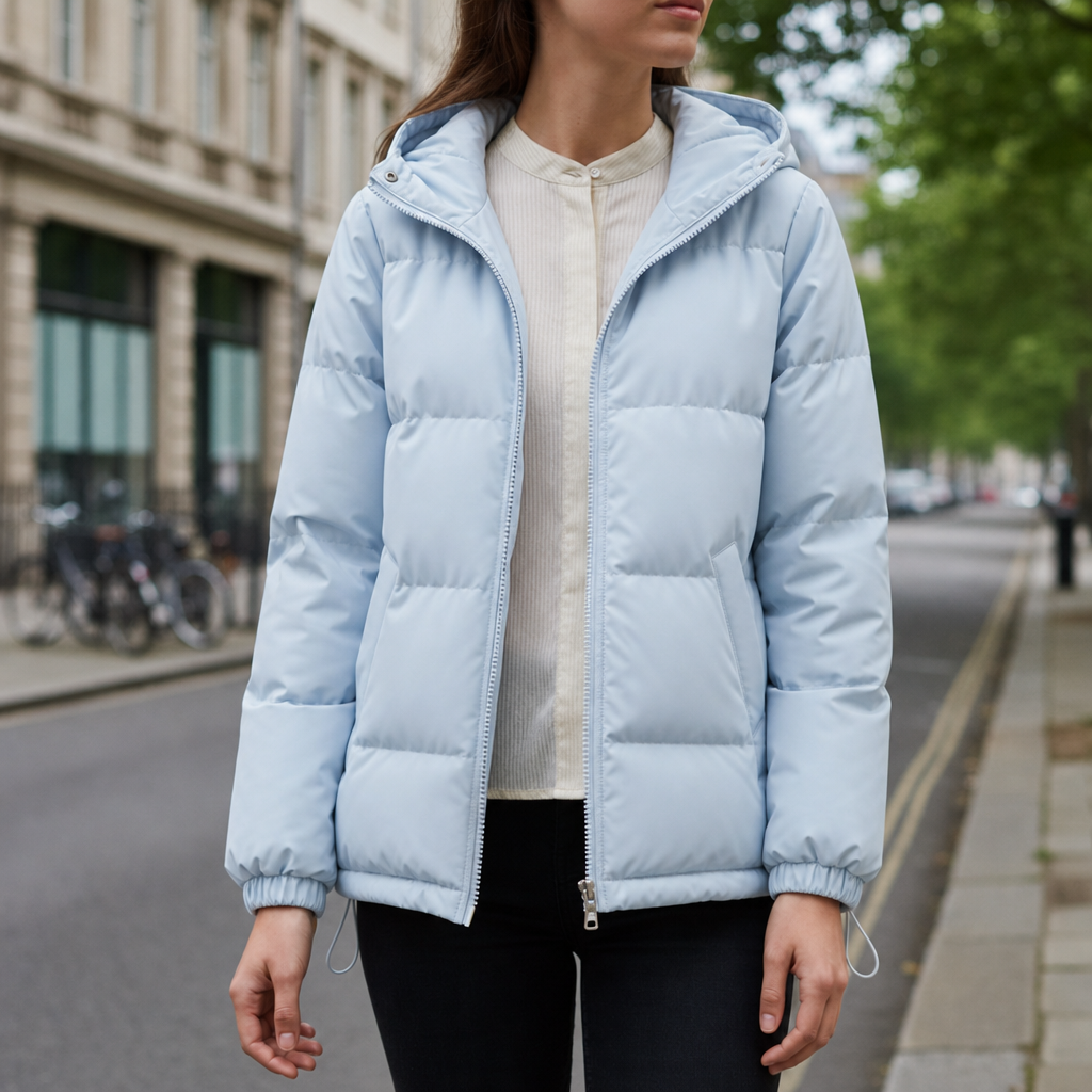 Santa Margherita Hooded Quilted Puffer Jacket in Light Blue