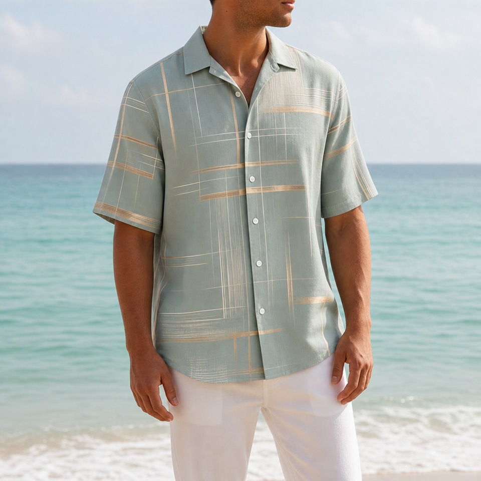 Bandol Geometric Plaid Button Shirt in Mint Green