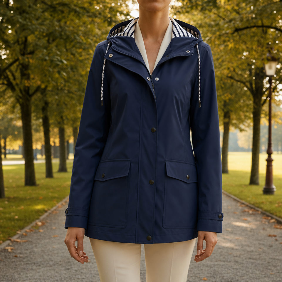 Tossa Hooded Waterproof Rain Jacket in Navy Blue