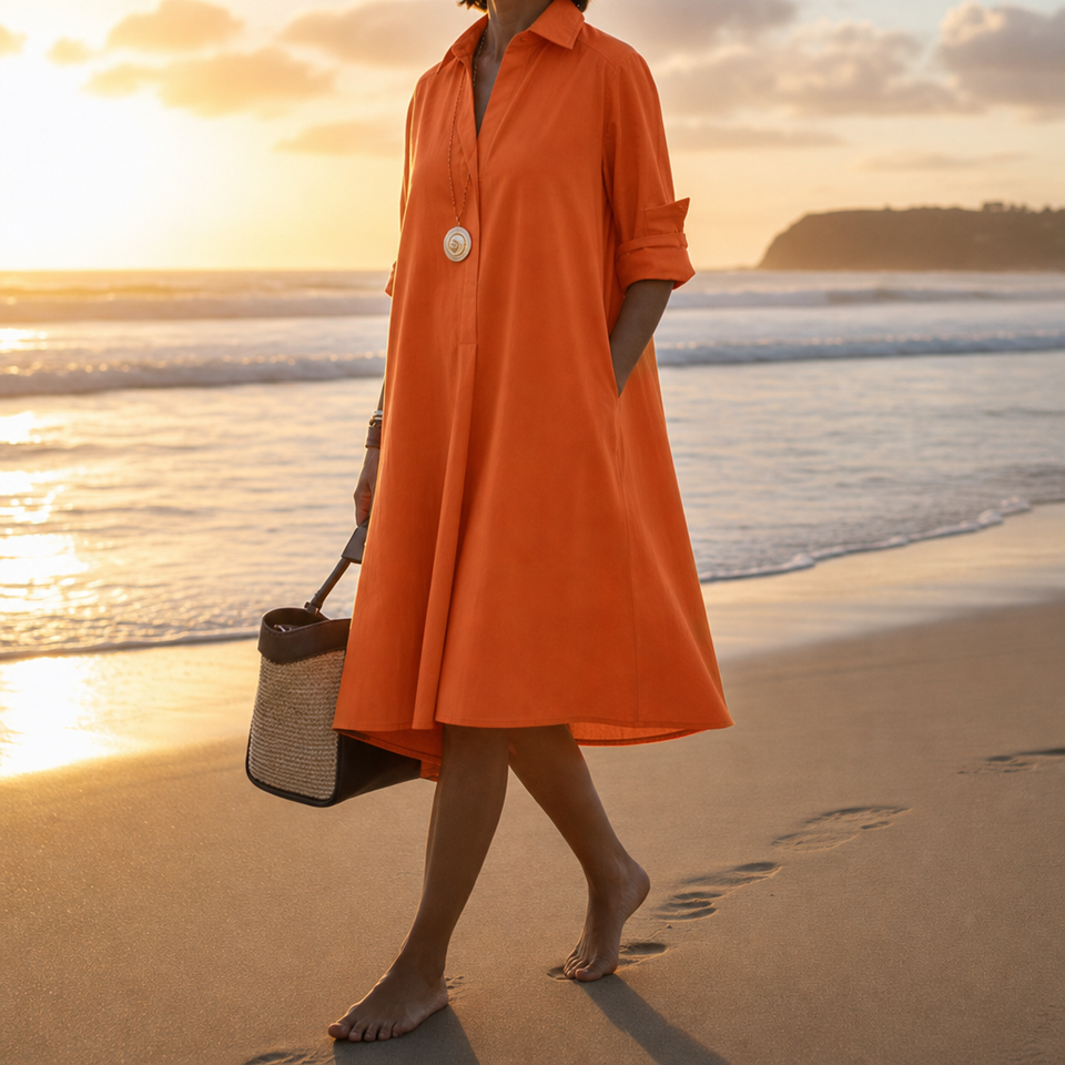Javea Collared Shirt Dress in Orange