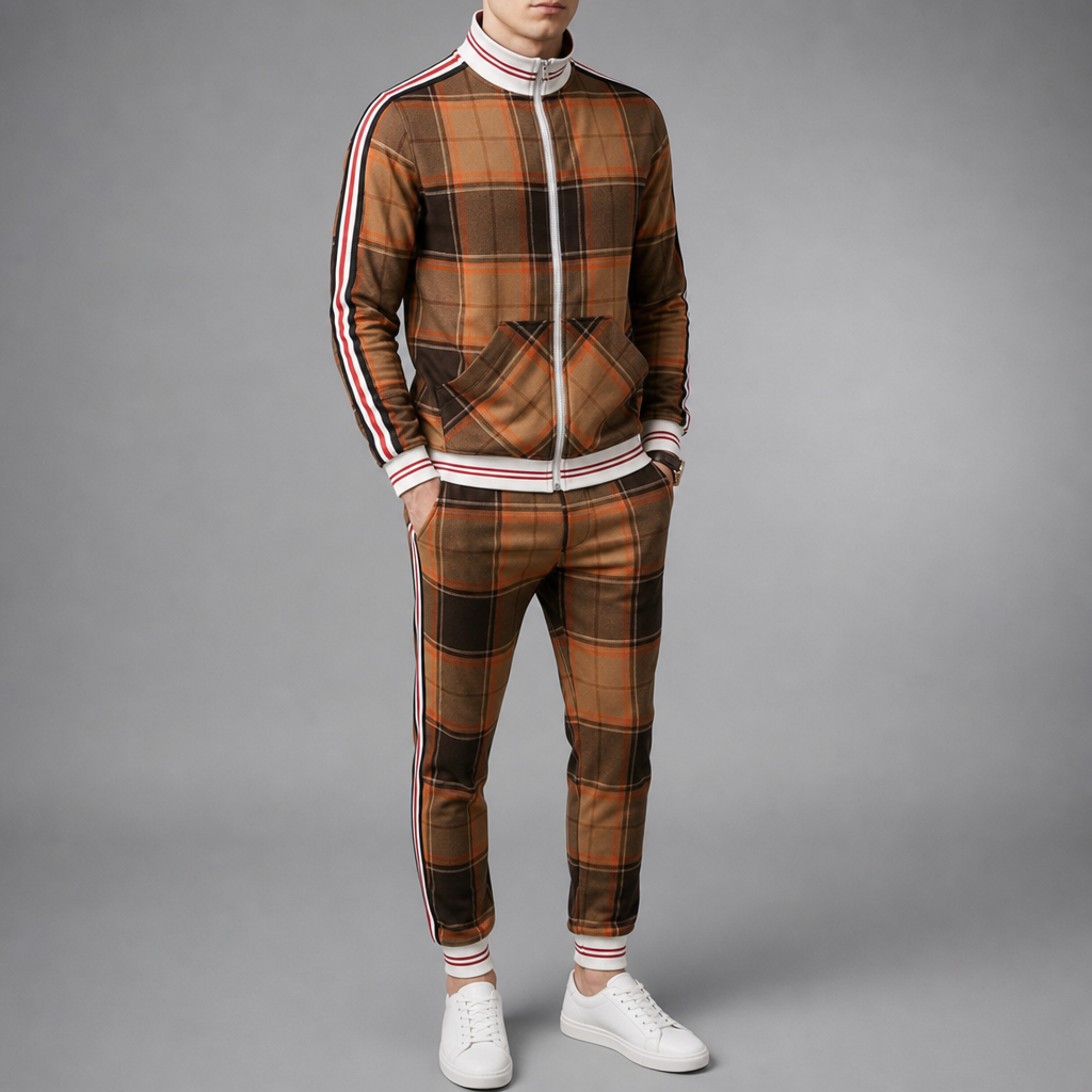Sitges Plaid Tracksuit Set in Orange