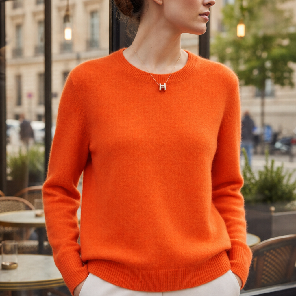 Roquebrune Soft Knit Crewneck Sweater in Orange