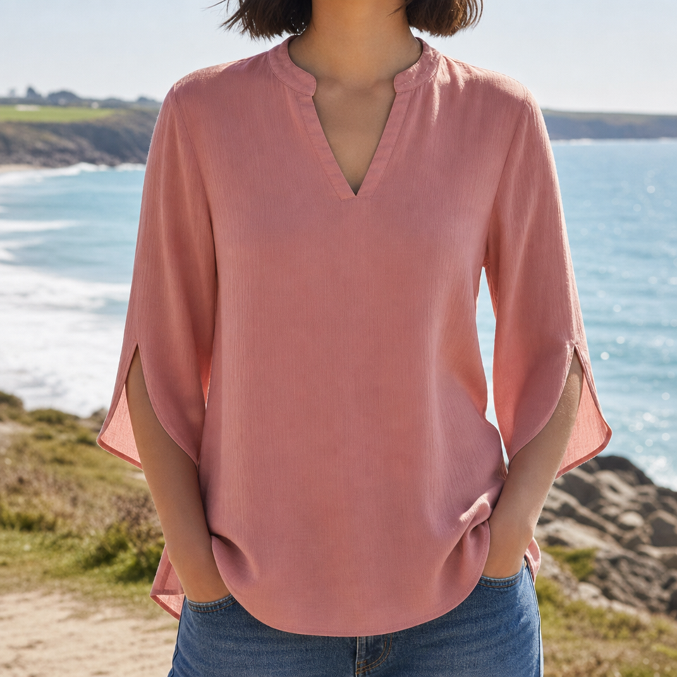 Frigiliana Split Sleeve Tunic Blouse in Pink