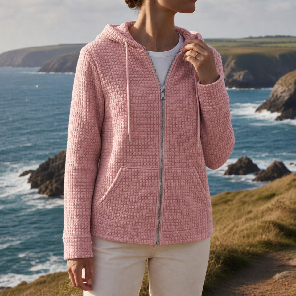 Kefalonia Waffle Knit Zip Hoodie in Pink