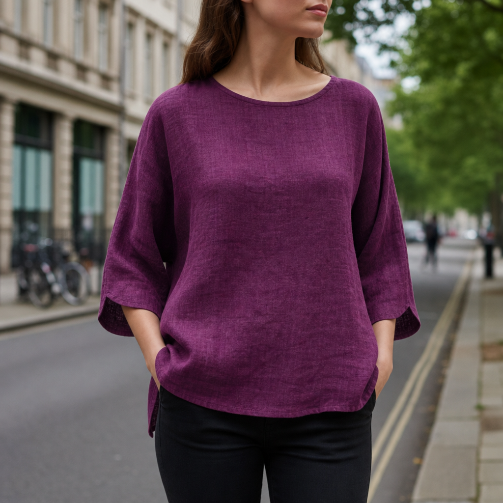 Jerez Linen Relaxed Blouse in Deep Raspberry