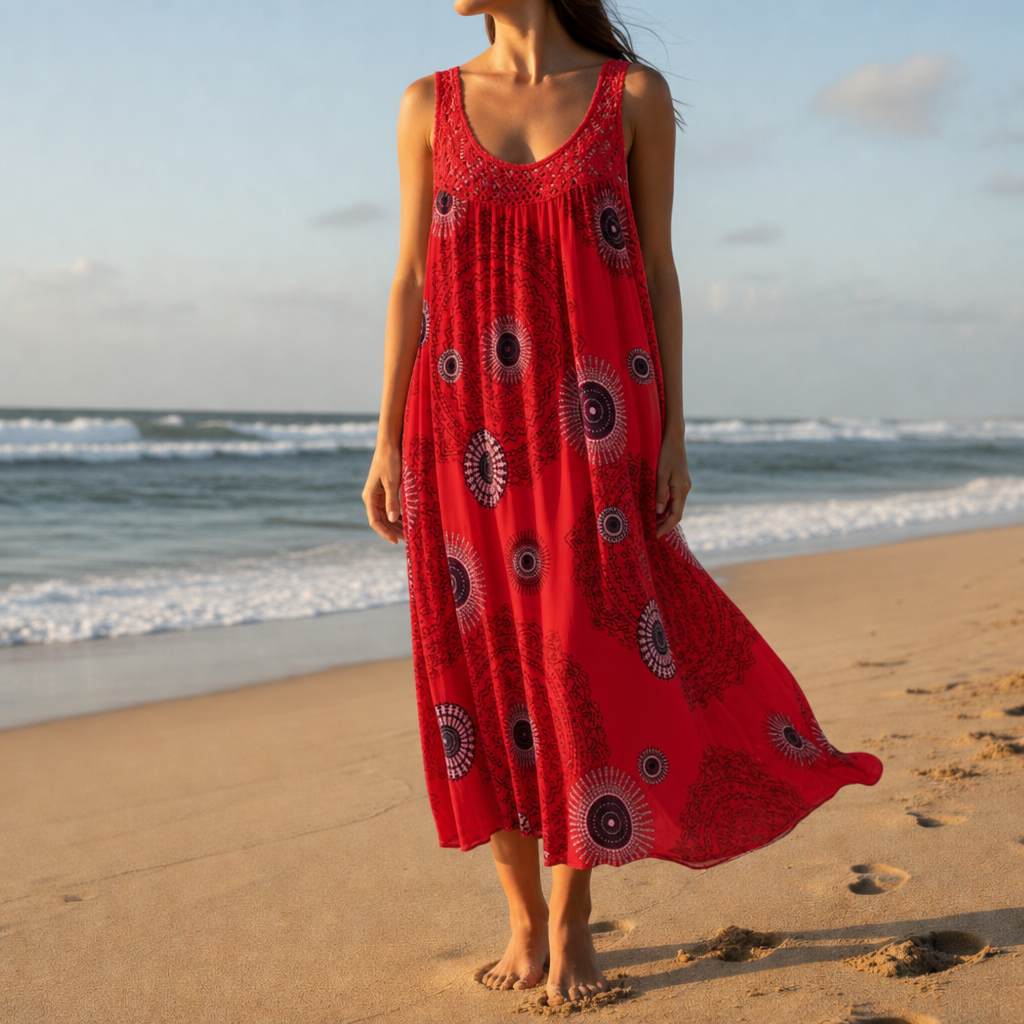 Tivoli Boho Mandala Print Dress in Red