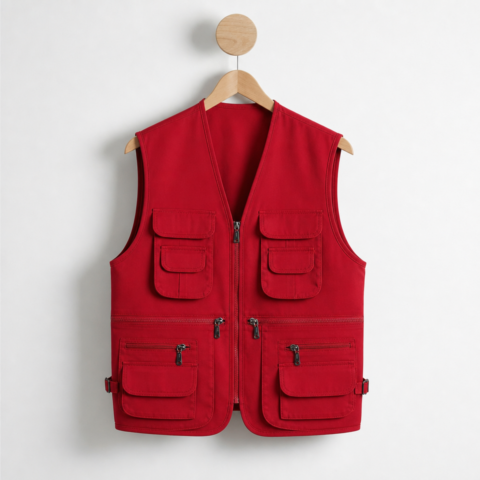 Skopelos Multi-Pocket Cargo Vest in Red