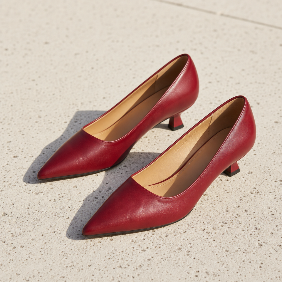 Kyrenia Pointed Toe Leather Pumps in Red