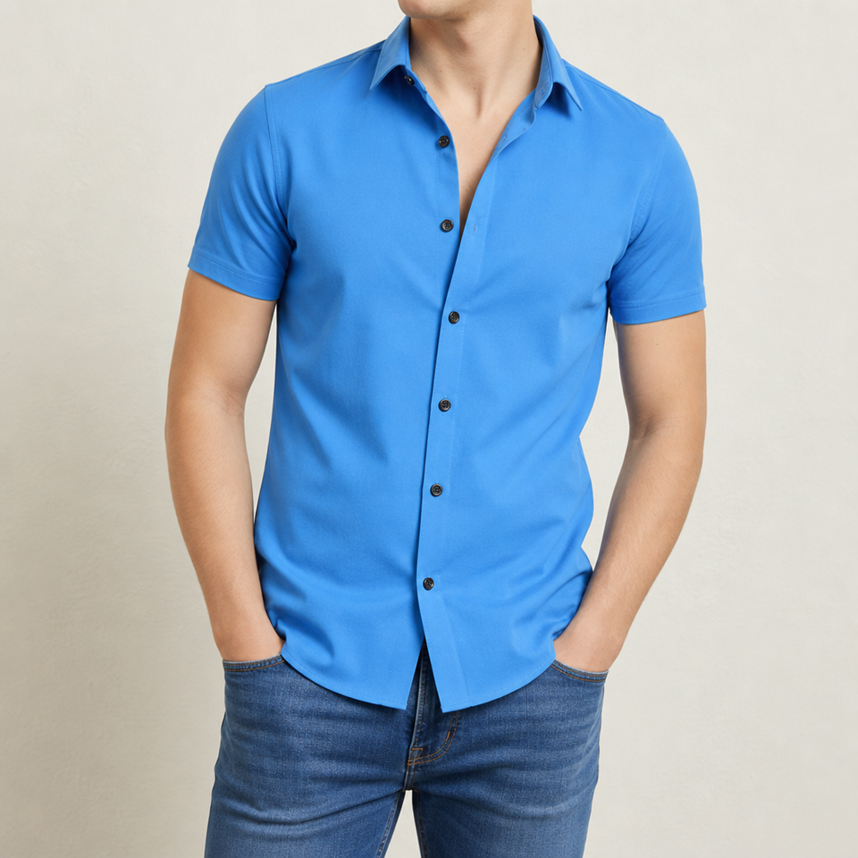 Chios Slim Fit Button-Up Shirt in Royal Blue