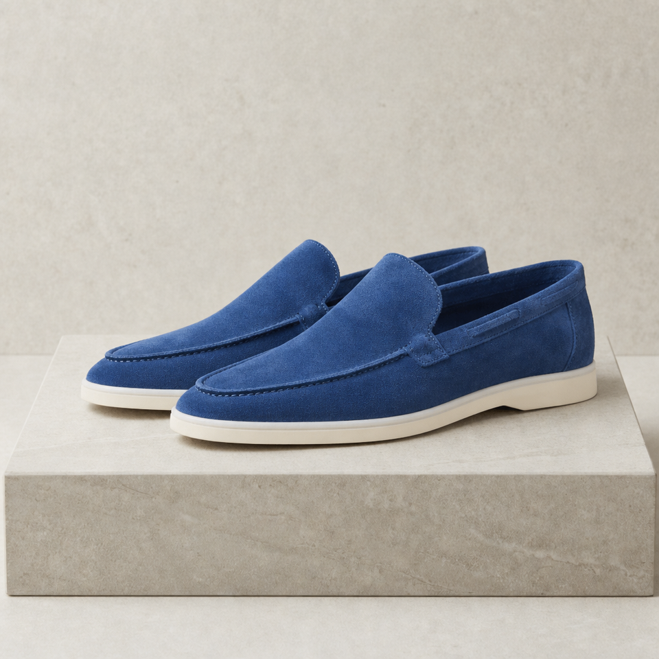 Deia Suede Slip-On Loafers in Sky Blue