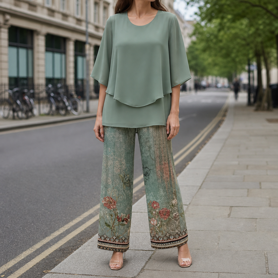 Biot Floral Chiffon Two-Piece Set in Seafoam Green