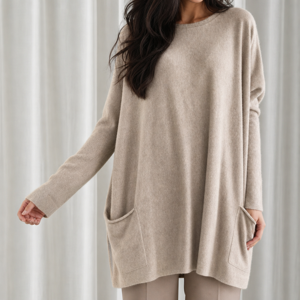 Monsaraz Relaxed Pocket Tunic Sweater in Beige