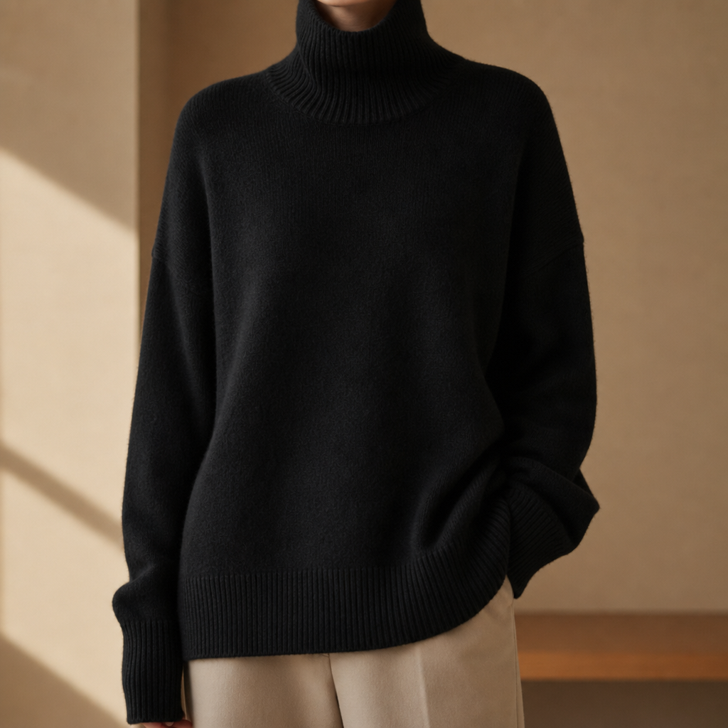 Camogli Oversized Turtleneck Sweater in Black