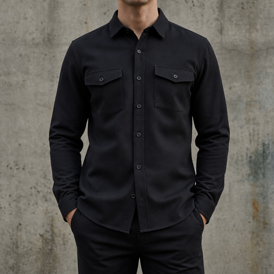 Malaga Slim Fit Shirt Jacket in Black
