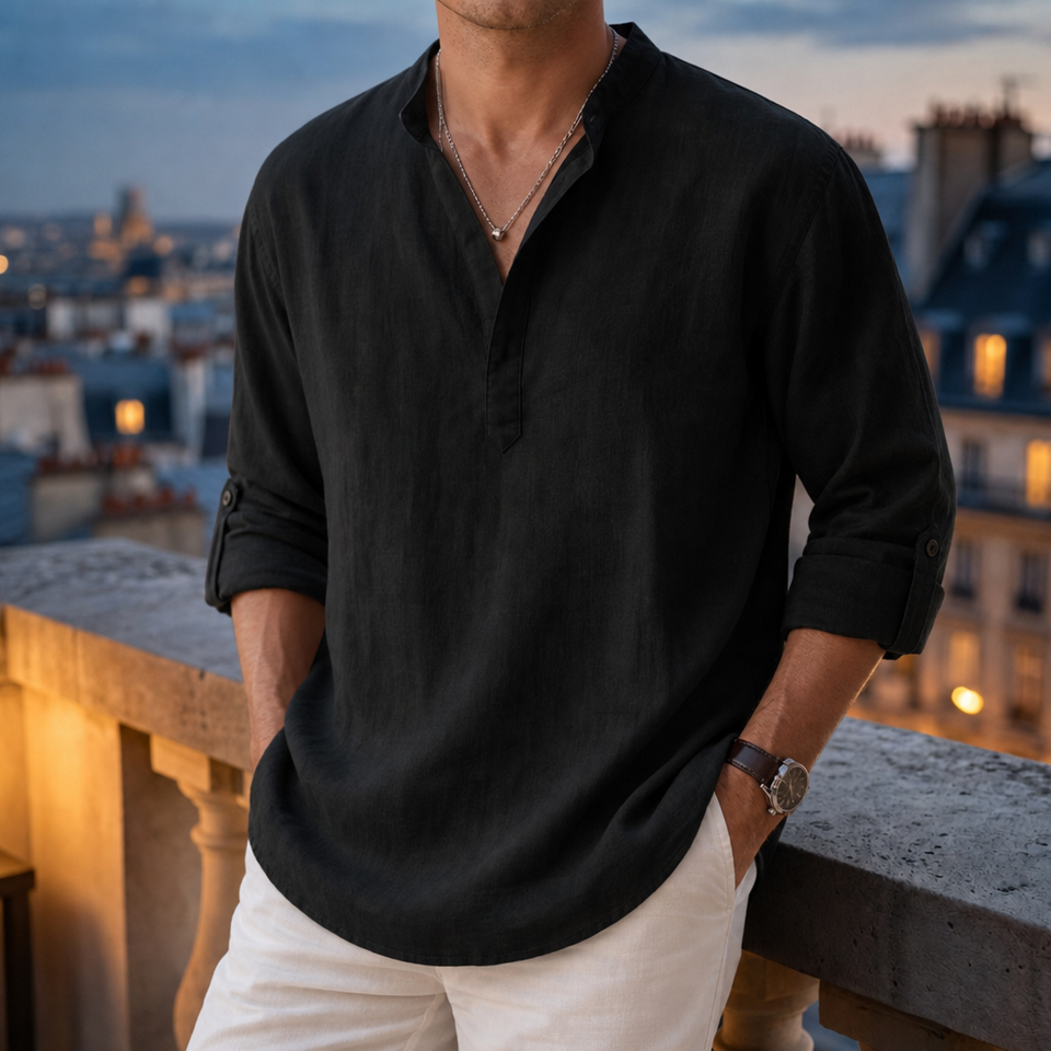 Avila Linen Blend Casual Shirt in Black