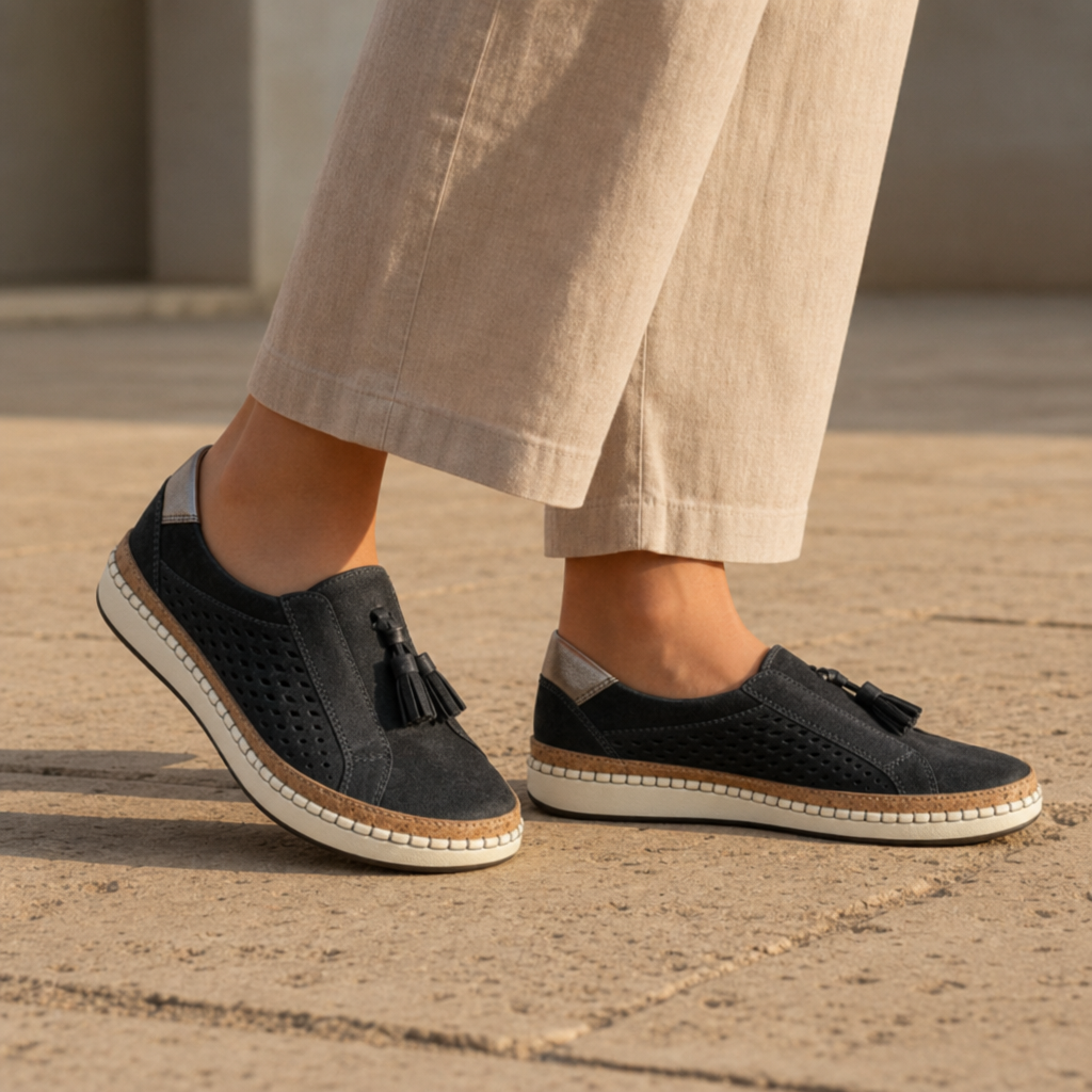 Avila Orthopedic Tassel Slip-Ons in Black