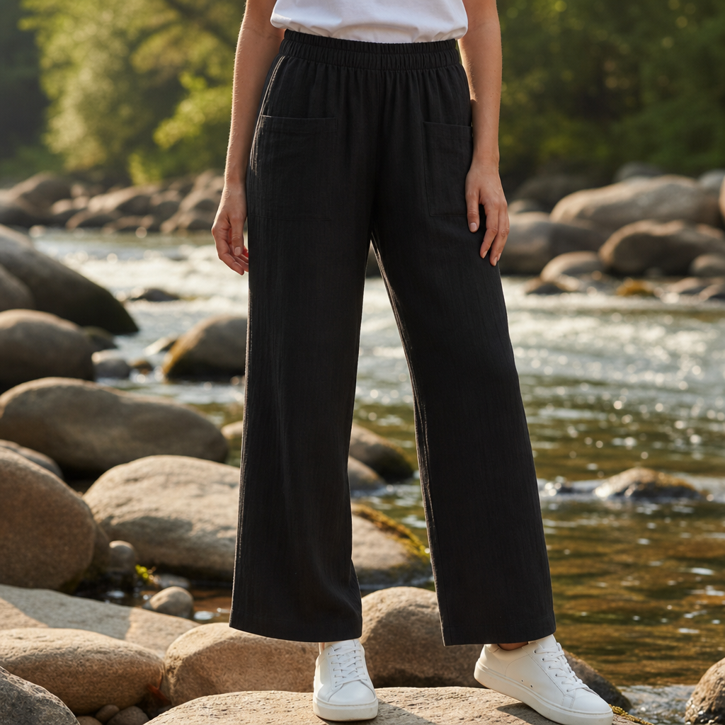 Cassis Relaxed Linen Trousers in Black