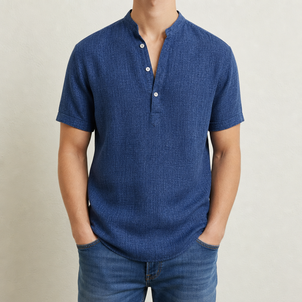 Kythnos Linen Henley Shirt in Blue