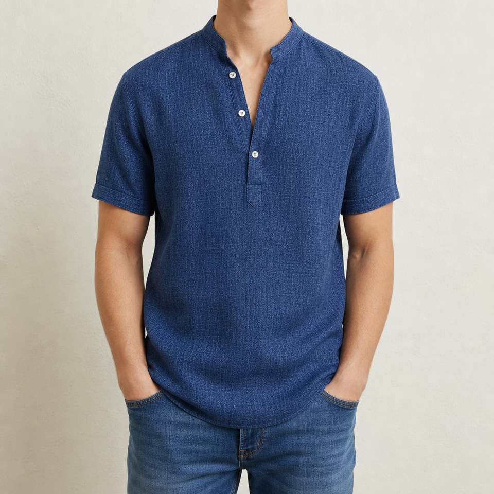 Kythnos Linen Henley Shirt in Blue