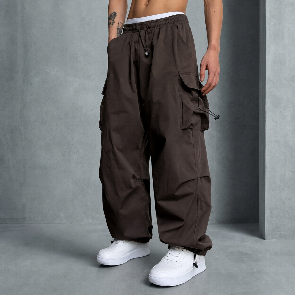 Nimes Wide Leg Cargo Pants in Brown