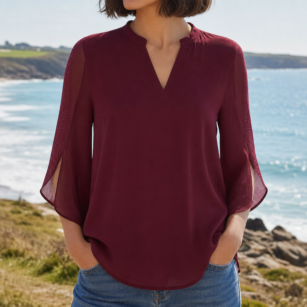 Frigiliana Split Sleeve Tunic Blouse in Burgundy