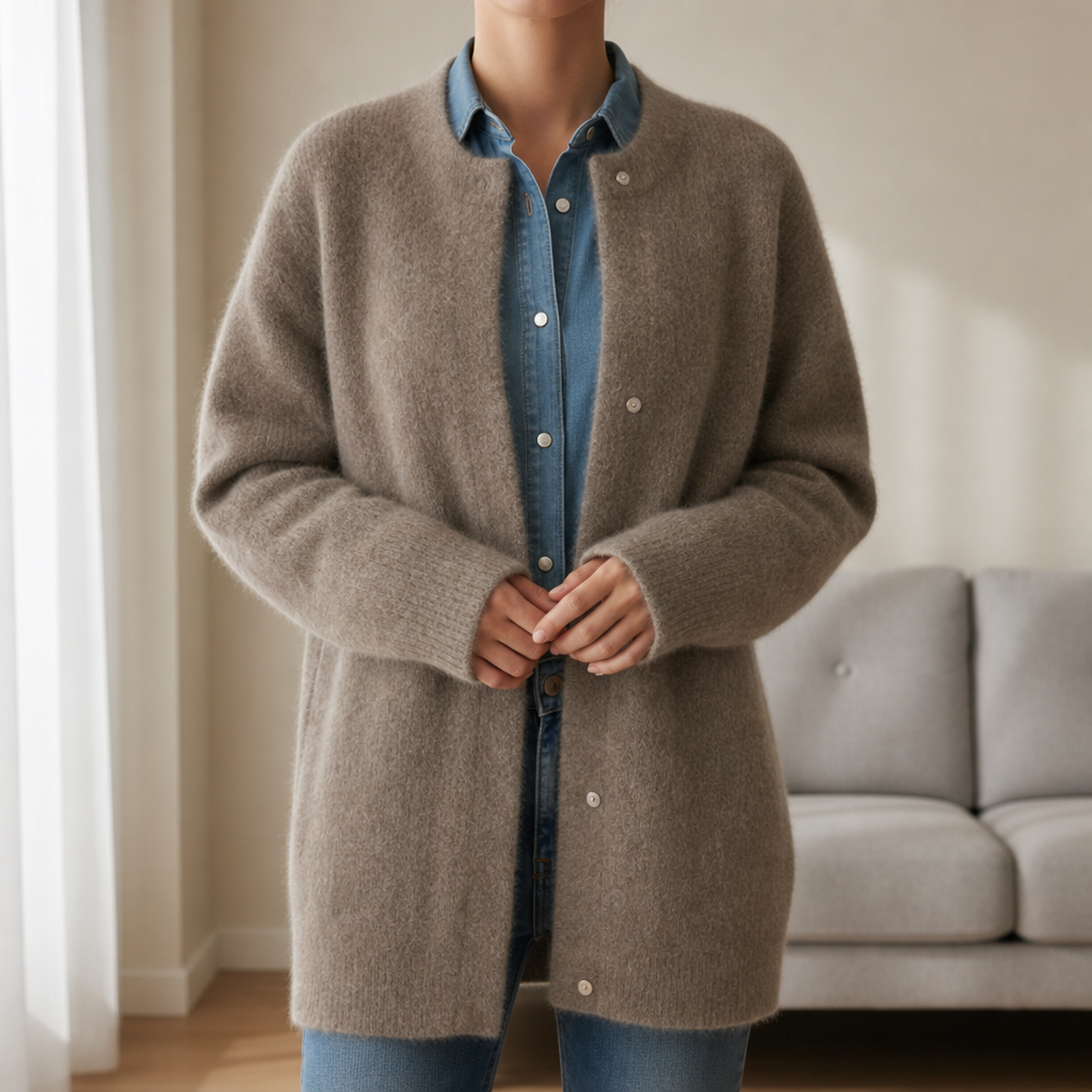 Paros Oversized Fluffy Cardigan in Taupe