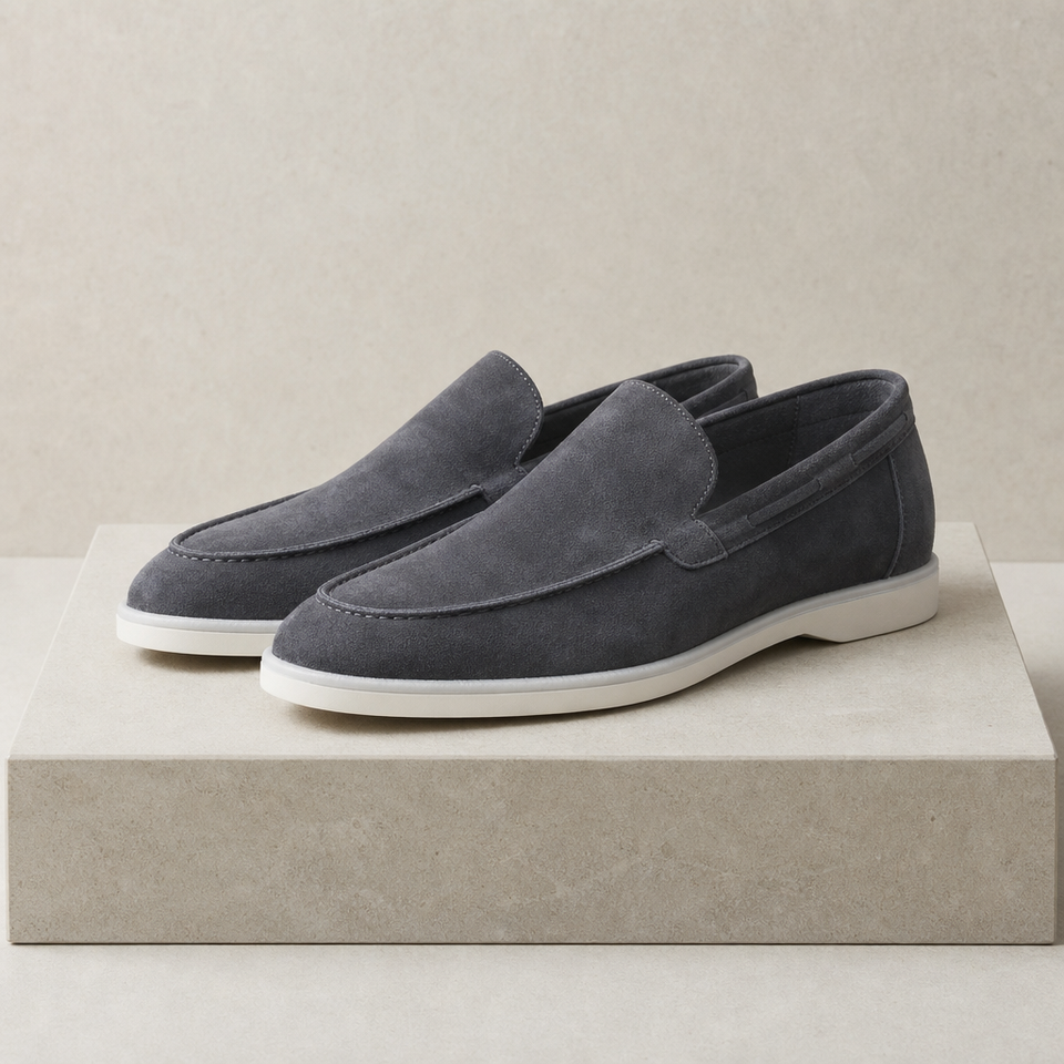 Deia Suede Slip-On Loafers in Dark Gray