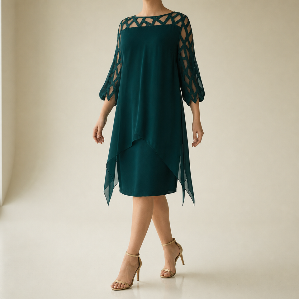 Cavtat Lace Sleeve Chiffon Dress in Green