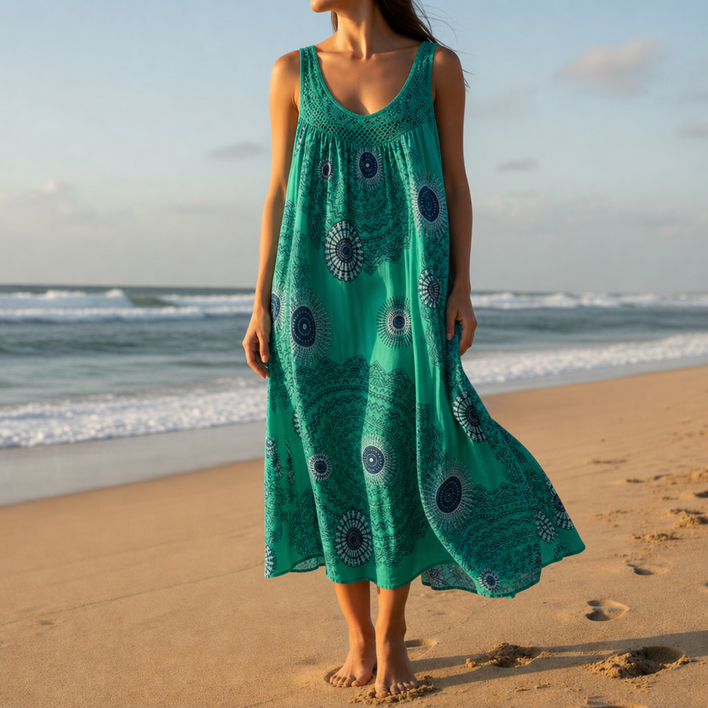Tivoli Boho Mandala Print Dress in Green
