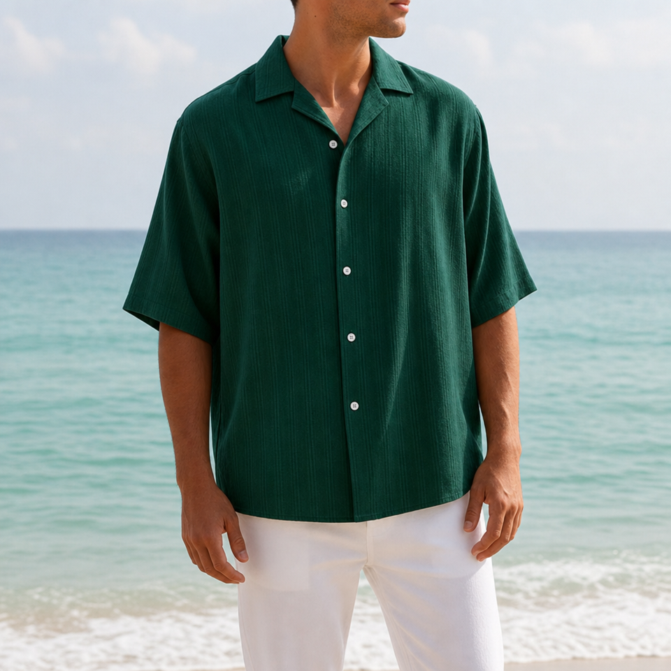 Ierapetra Textured Button-Up Shirt in Emerald Green