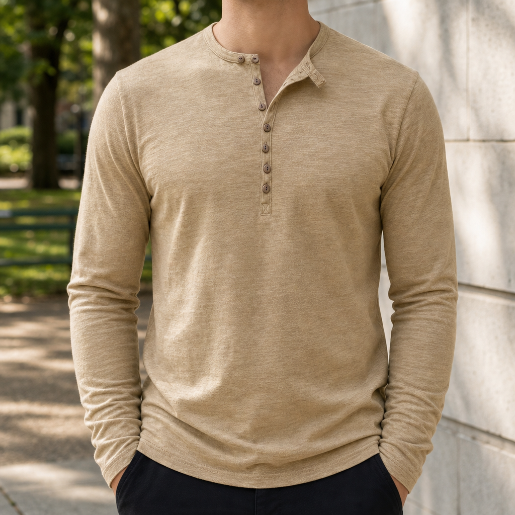Cortona Long Sleeve Henley Shirt in Khaki