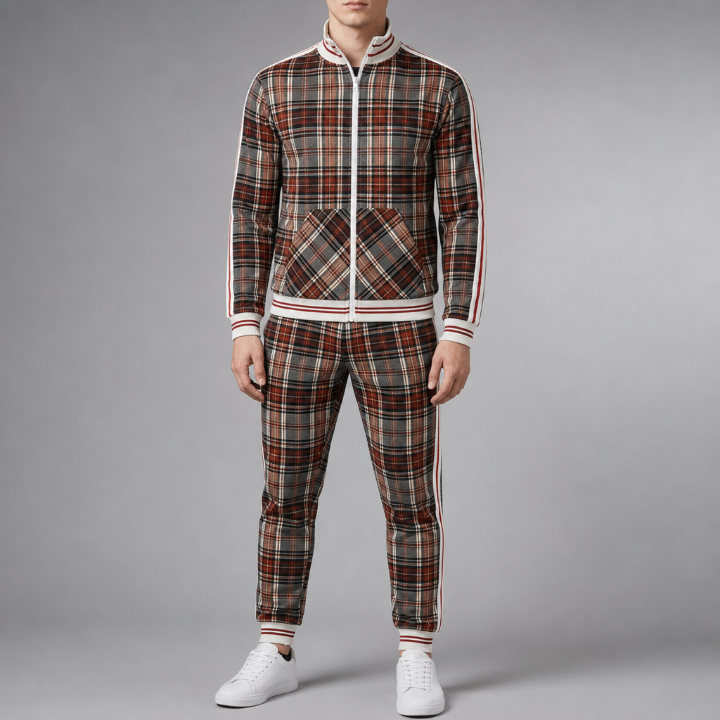 Sitges Plaid Tracksuit Set in Khaki