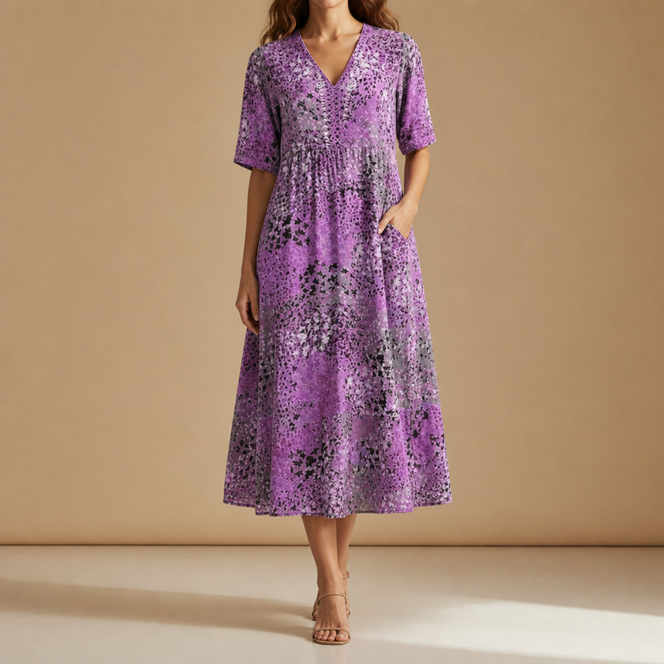 Roquebrune Floral Print Midi Dress in Lavender Purple