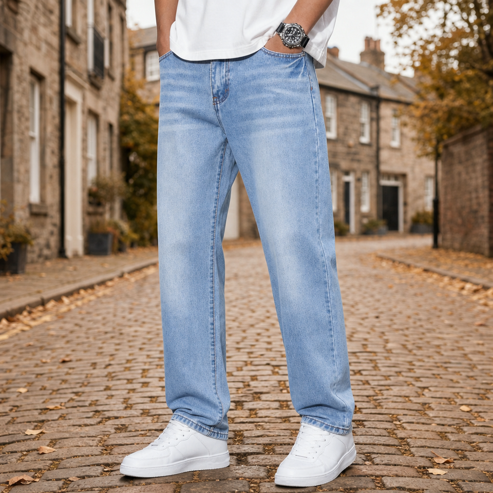Rapallo Straight Fit Grey Jeans in Light Blue
