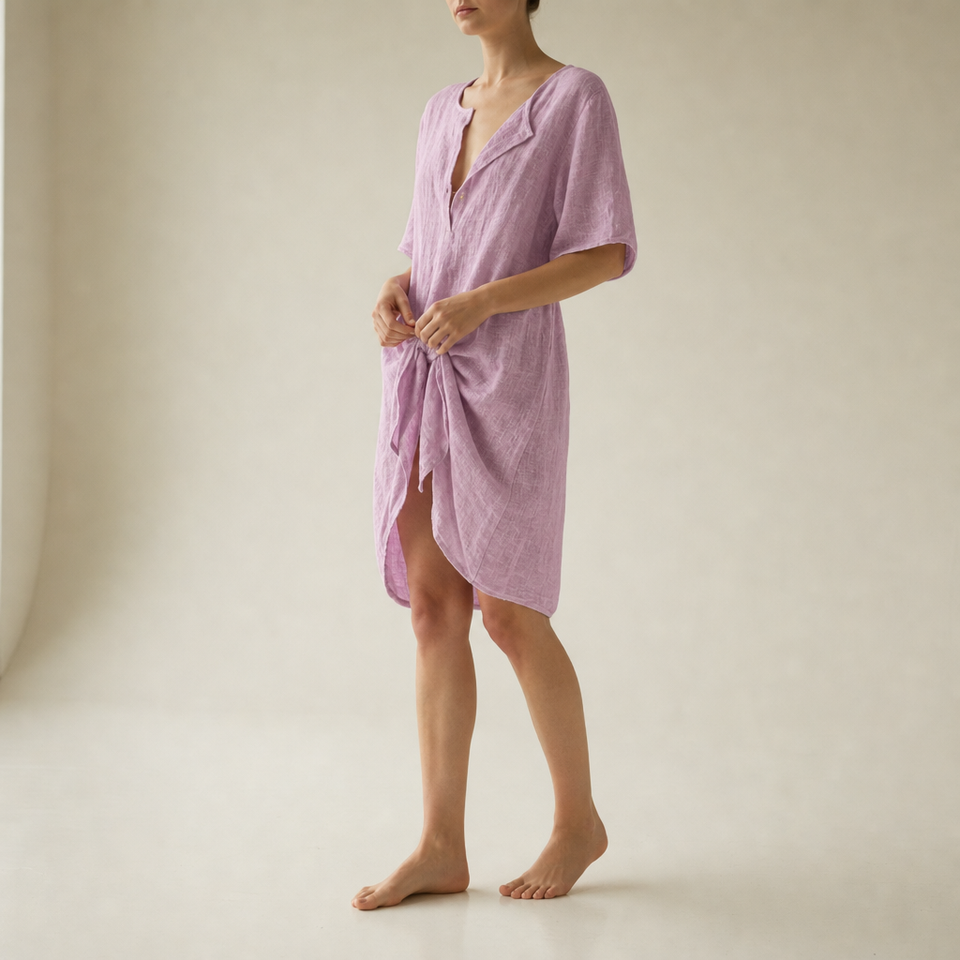 Ubeda Linen Tunic Shirt Dress in Light Purple