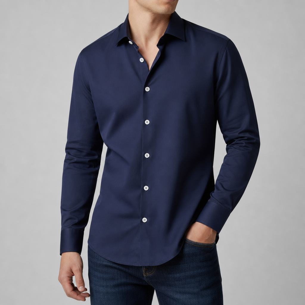 Folegandros Slim Fit Dress Shirt in Navy Blue