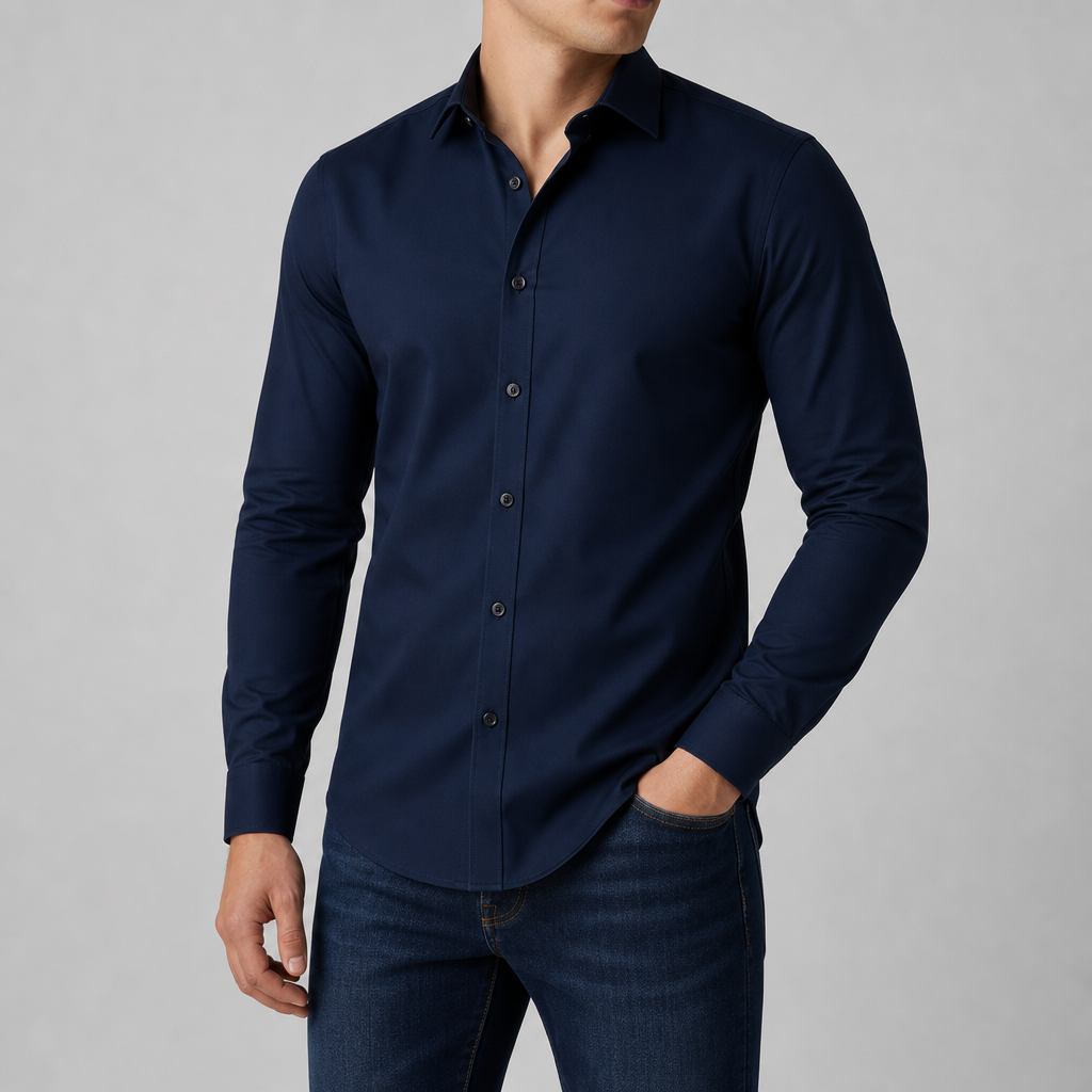 Perugia Slim Fit Dress Shirt in Navy Blue